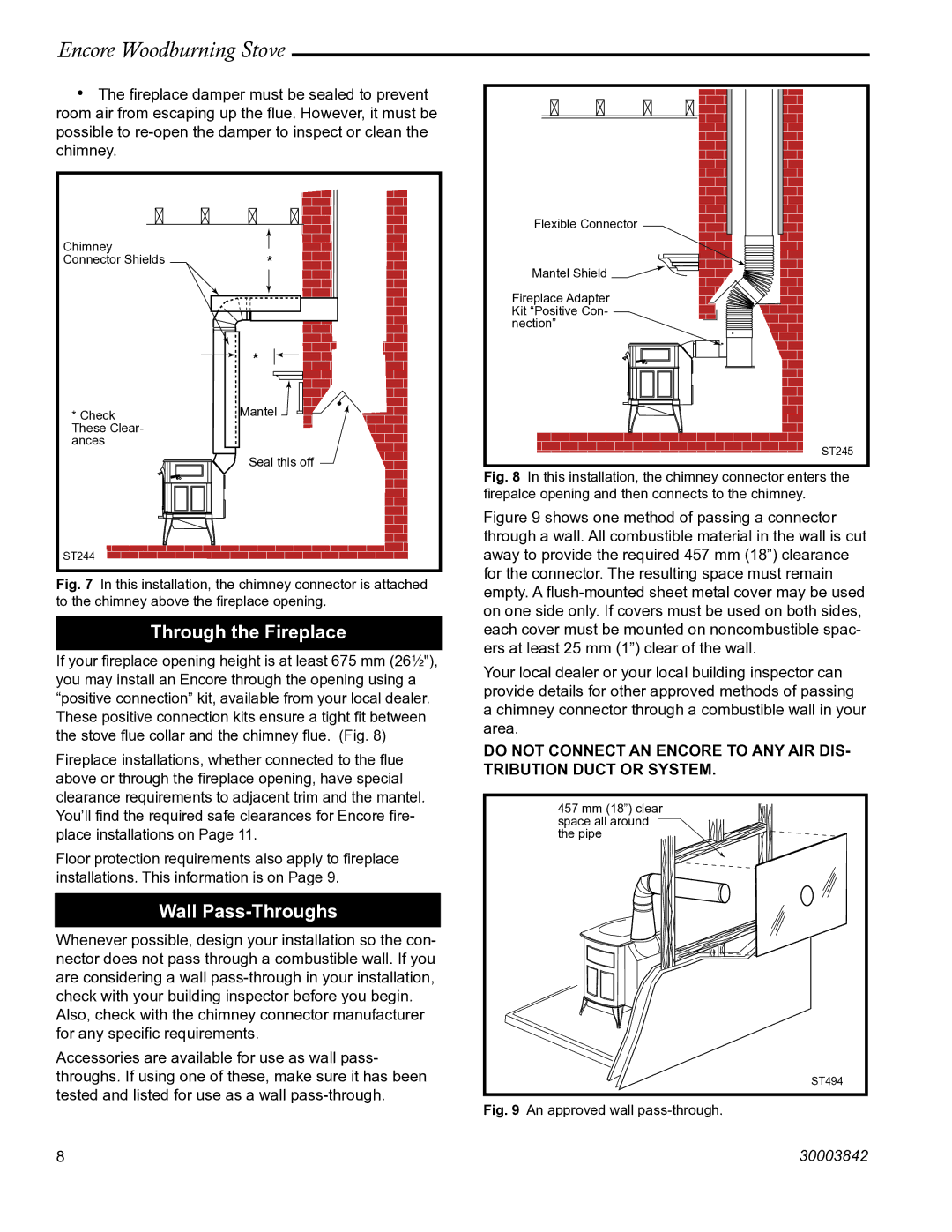 Vermont Casting 2550CE installation instructions Through the Fireplace, Wall Pass-Throughs 