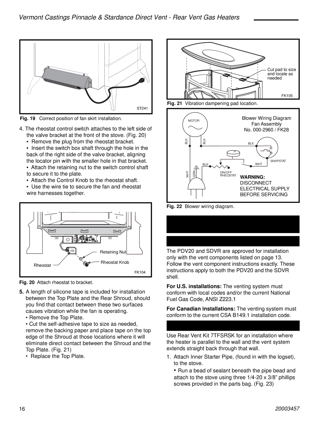 Vermont Casting 2996, 2950, 2951, 2998, 2997, 2995 manual Venting System Assembly Direct Vent General Information, Rear Vent 