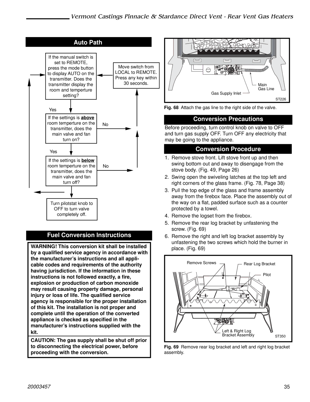 Vermont Casting 2995, 2950, 2951, 2998 Auto Path, Conversion Precautions, Conversion Procedure, Fuel Conversion Instructions 