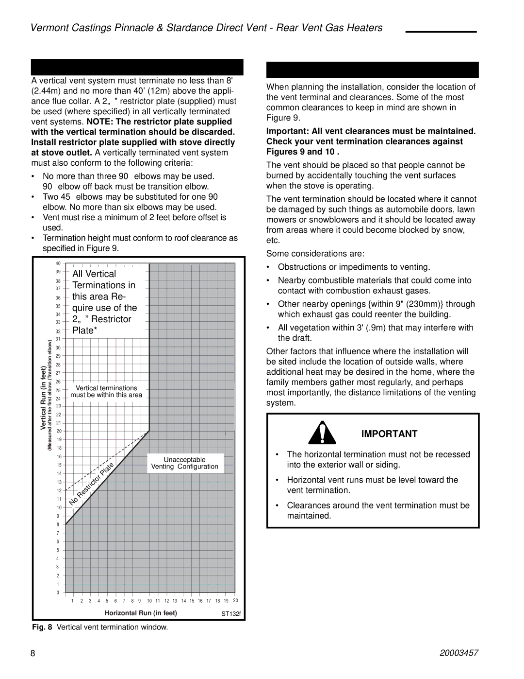 Vermont Casting 2998, 2950, 2951, 2997, 2996, 2995 manual Vertical Termination, Vent Termination Clearances 