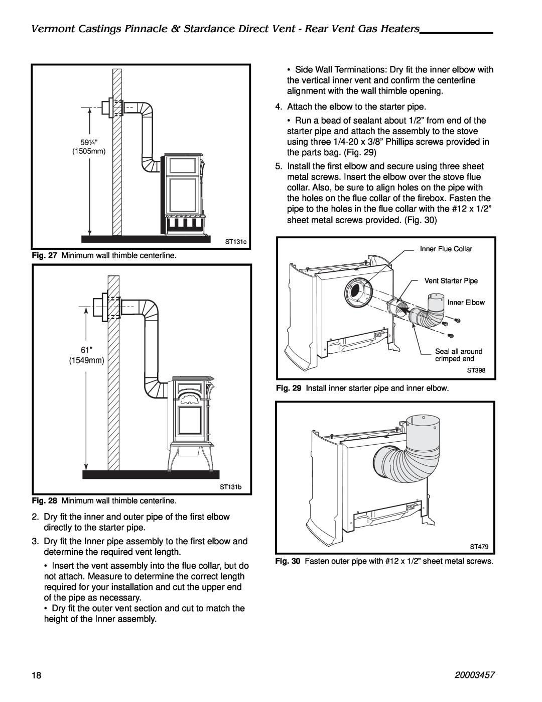 Vermont Casting 2950, 2951, 2998, 2997, 2996, 2995 manual Attach the elbow to the starter pipe, 20003457 