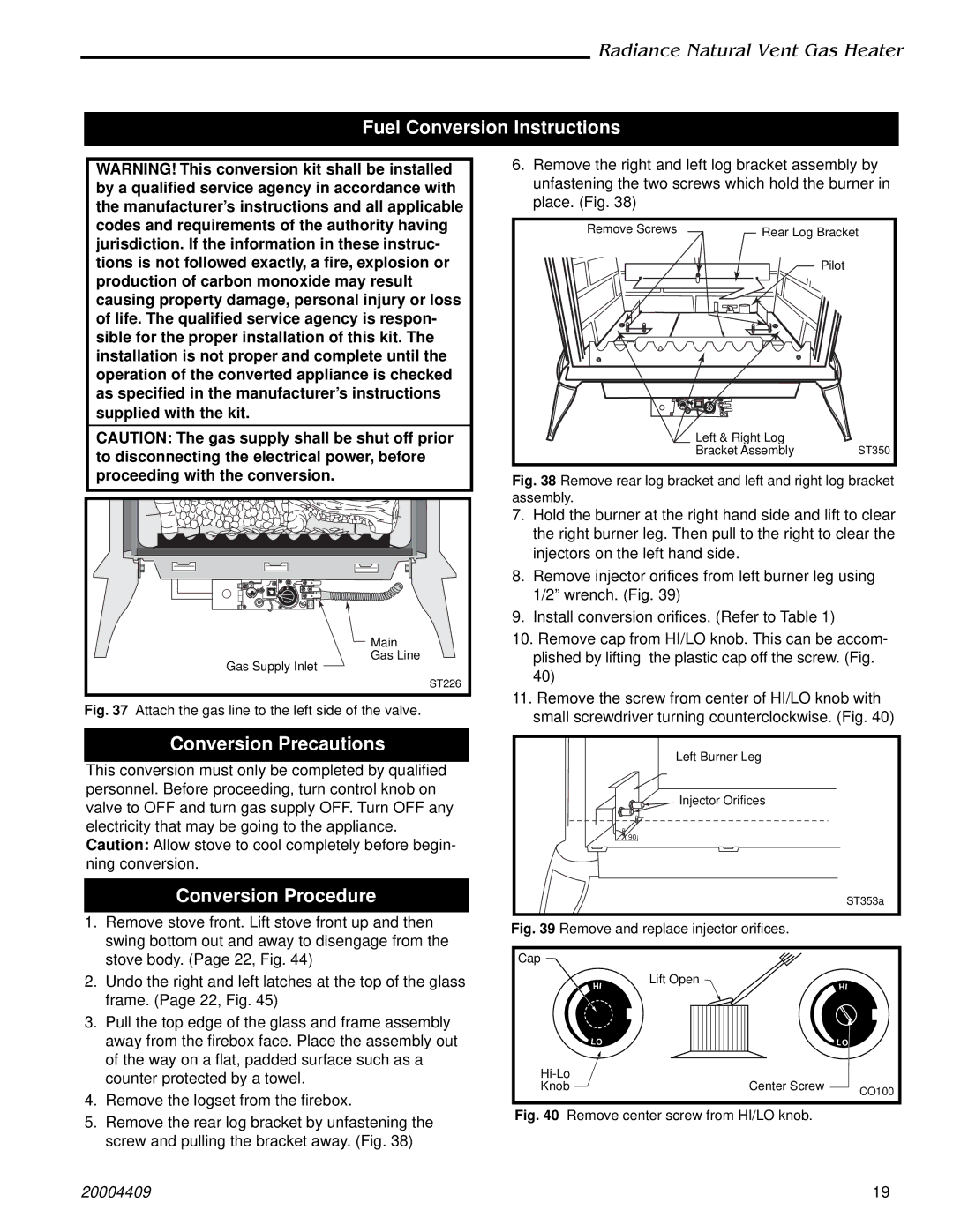 Vermont Casting 3355, 3340, 3349, 3356 4409 410 Fuel Conversion Instructions, Conversion Precautions, Conversion Procedure 