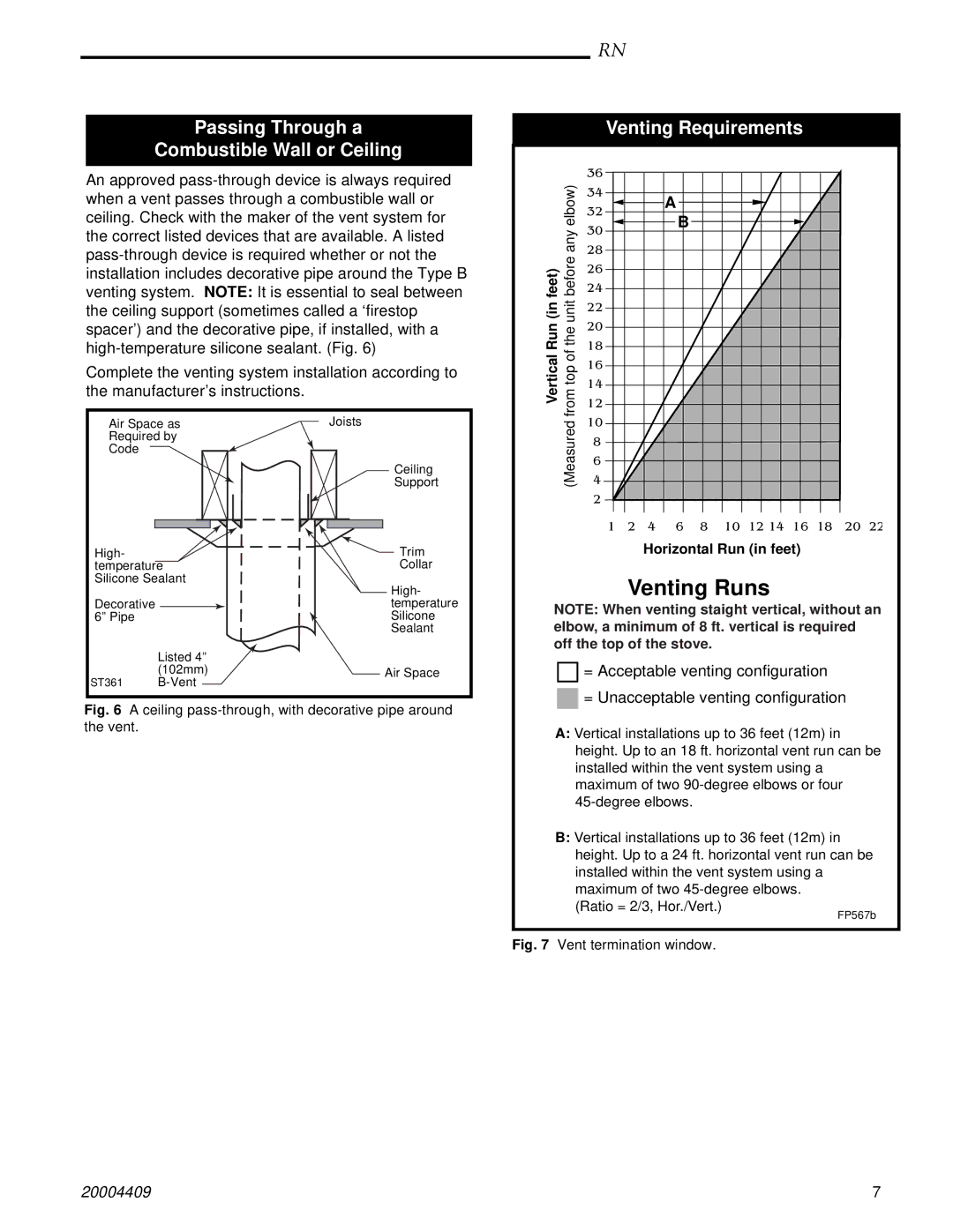 Vermont Casting 3355, 3340, 3349, 3356 4409 410 manual Passing Through a Combustible Wall or Ceiling, Venting Requirements 