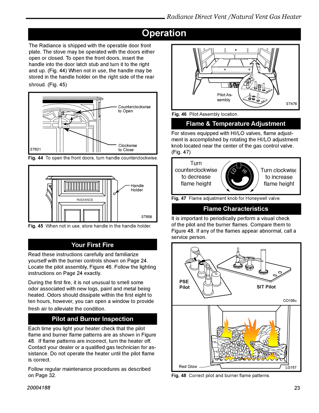 Vermont Casting 3360, 3399, 3369, 3354 Operation, Flame & Temperature Adjustment, Flame Characteristics, Your First Fire 