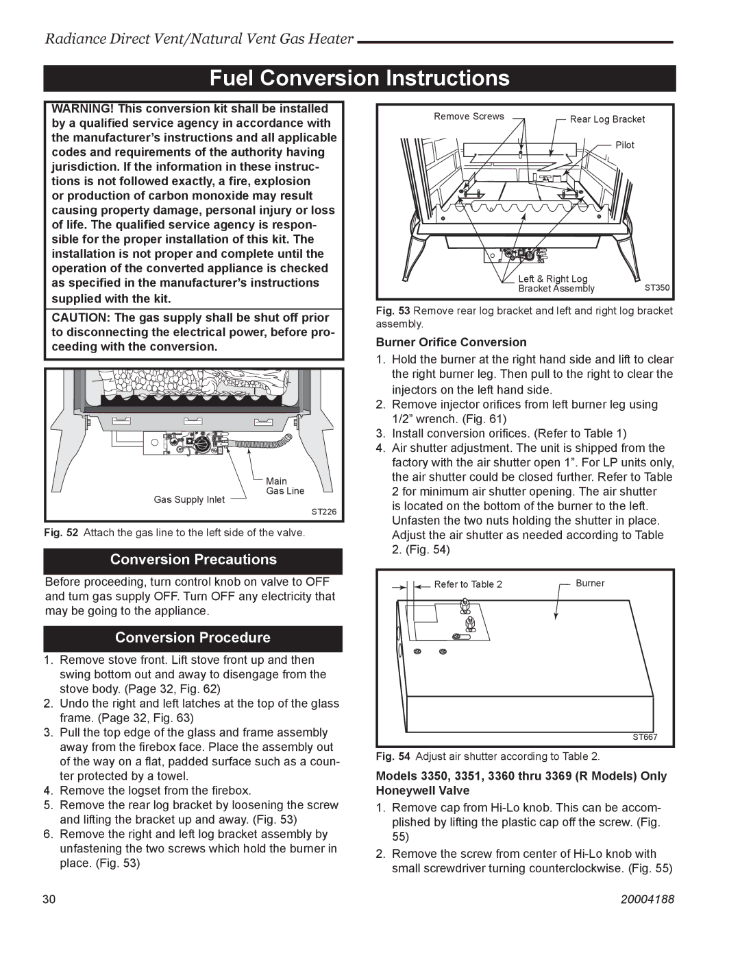 Vermont Casting 3350 Fuel Conversion Instructions, Conversion Precautions, Conversion Procedure, Burner Oriﬁce Conversion 