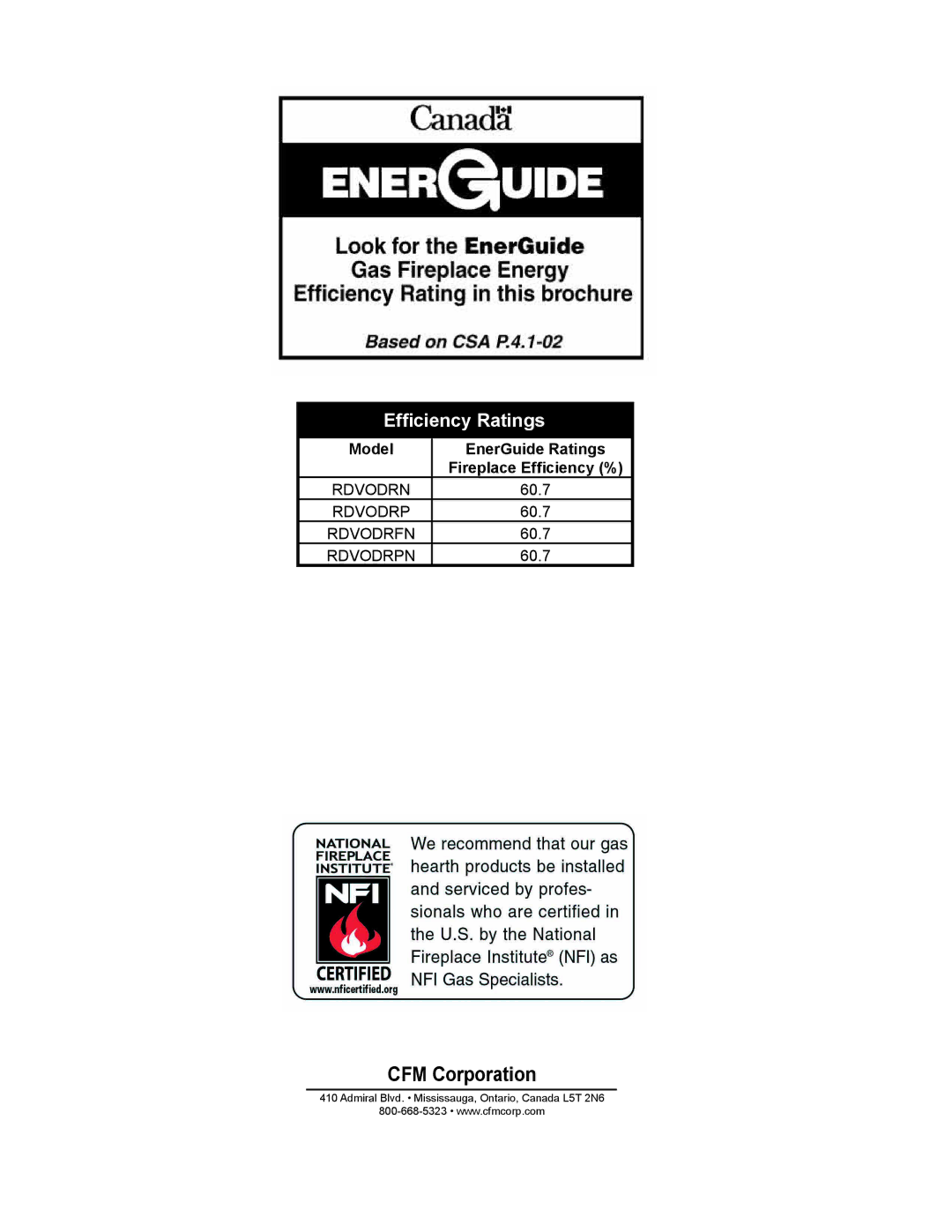 Vermont Casting 3225, 3399, 3369, 3354, 3232, 3390, 3350, 3360 Efﬁciency Ratings, Model EnerGuide Ratings Fireplace Efﬁciency % 