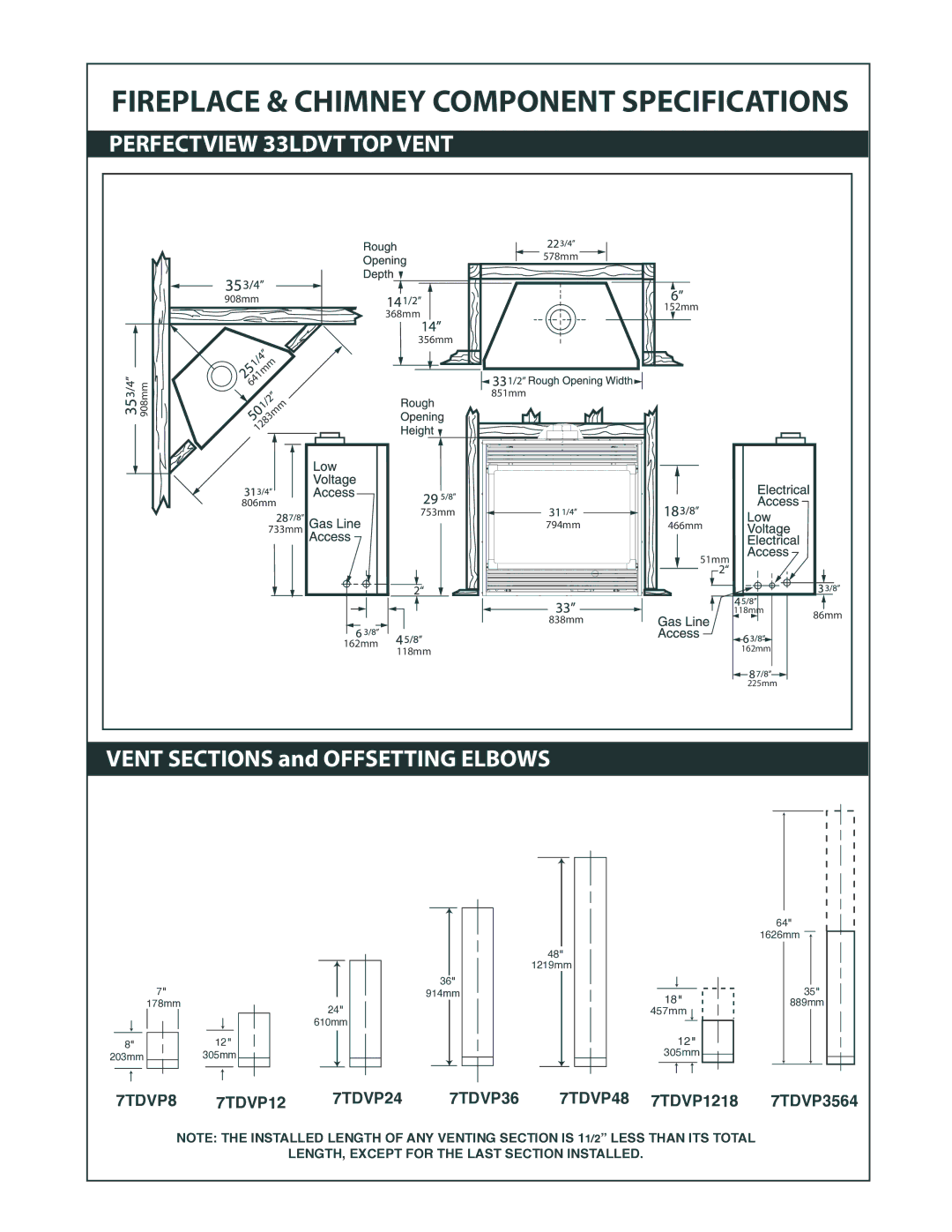 Vermont Casting 33LDVT specifications Fireplace & Chimney Component Specifications 