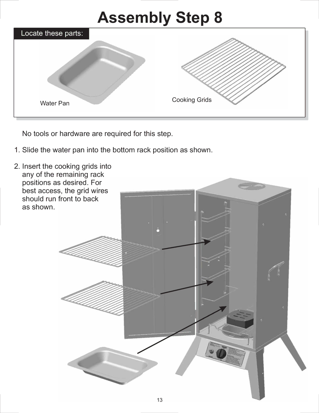 Vermont Casting 2505G, 3605G, 3405GW, 3405GT, 3405BGW, 3005G owner manual Water Pan Cooking Grids 