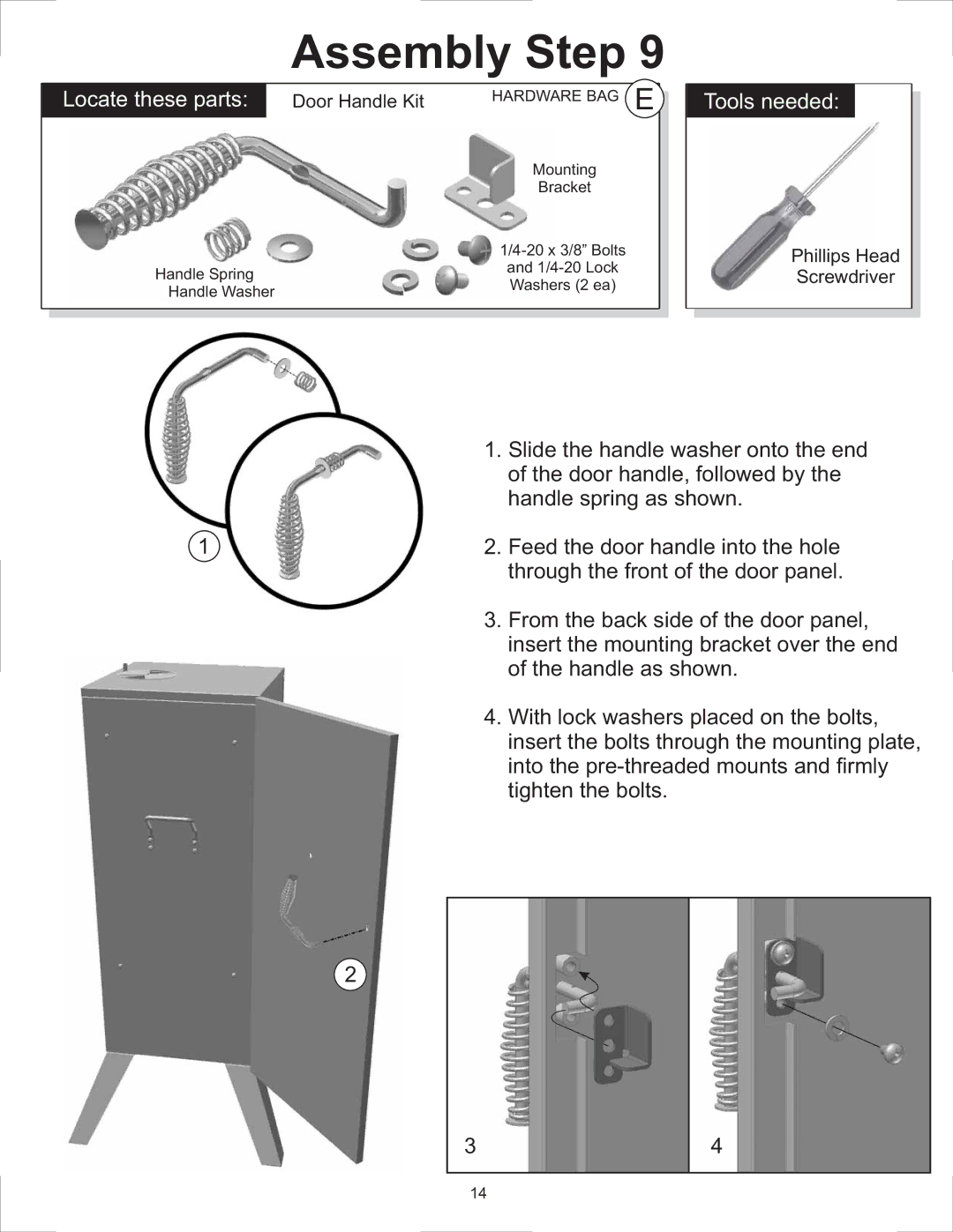 Vermont Casting 3005G, 3605G, 3405GW, 3405GT, 3405BGW, 2505G owner manual Feed the door handle into the hole 