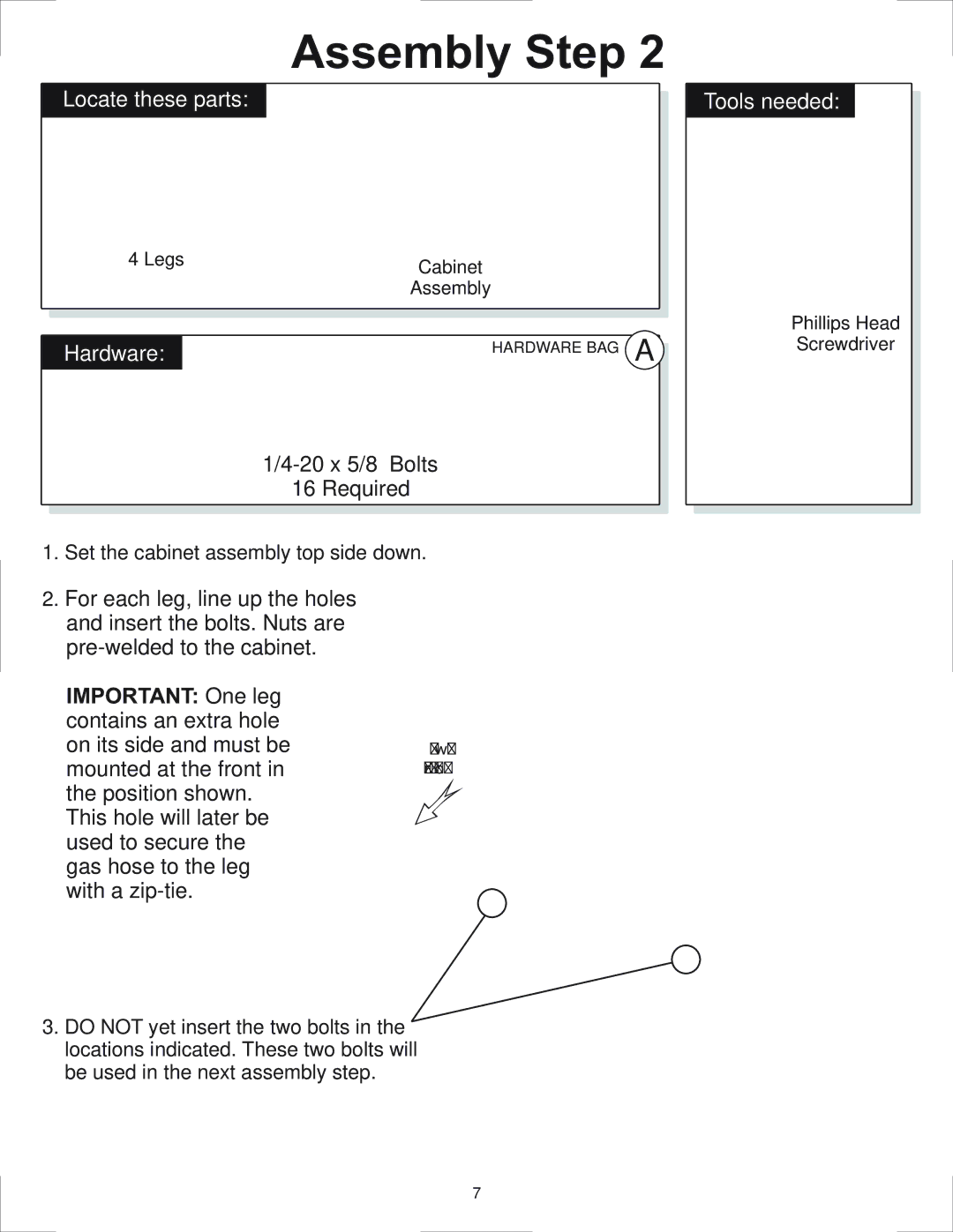 Vermont Casting 3605G, 3405GW, 3405GT, 3405BGW, 2505G, 3005G owner manual Important One leg 