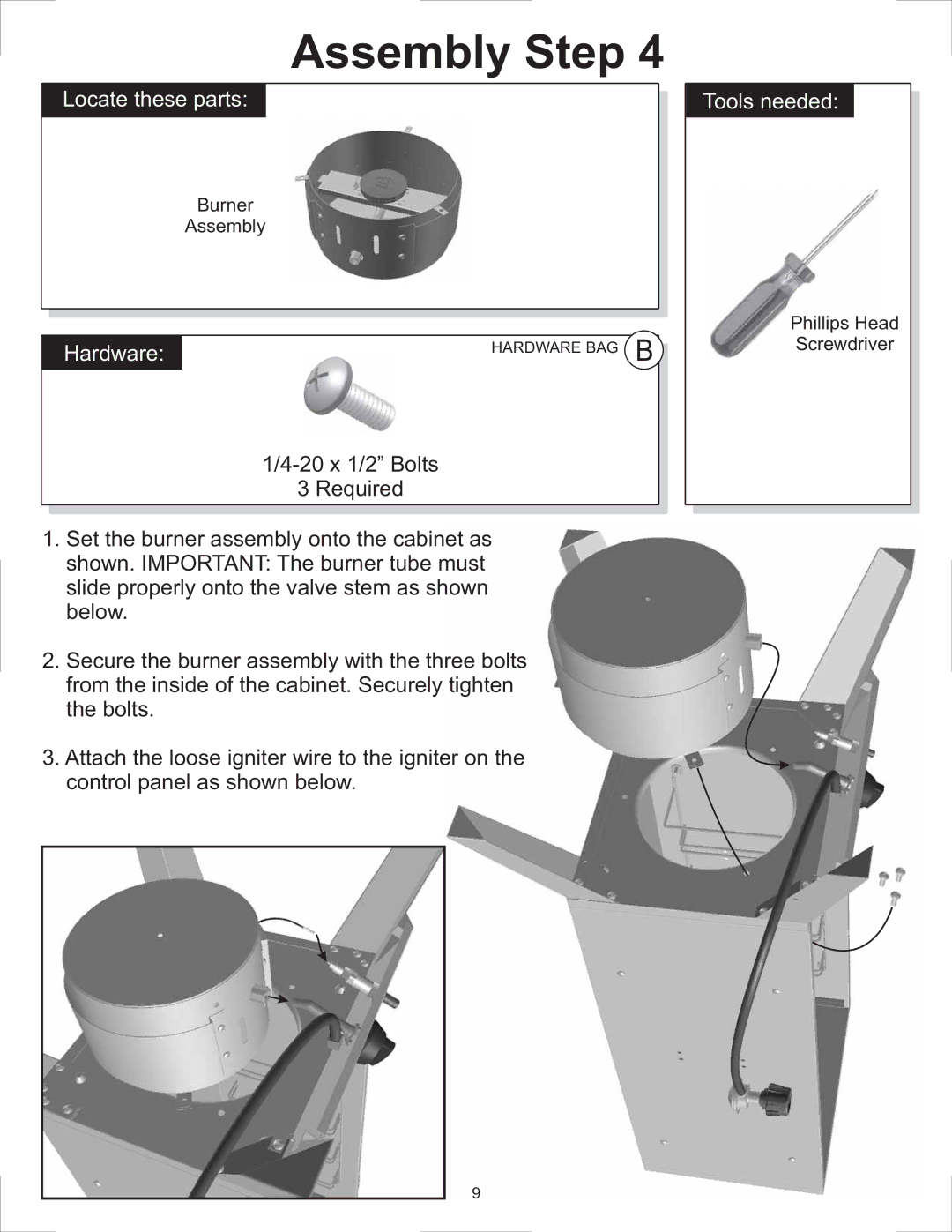 Vermont Casting 3405GW, 3605G, 3405GT, 3405BGW, 2505G, 3005G owner manual Burner Assembly 