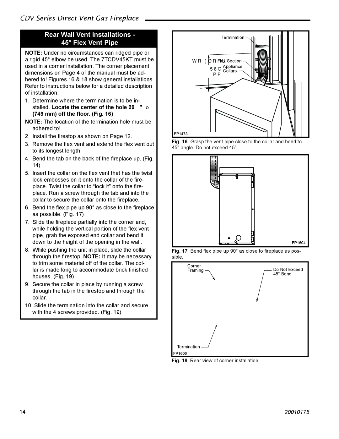 Vermont Casting 36CDVTRN, 36CDVRRN installation instructions Rear Wall Vent Installations Flex Vent Pipe 