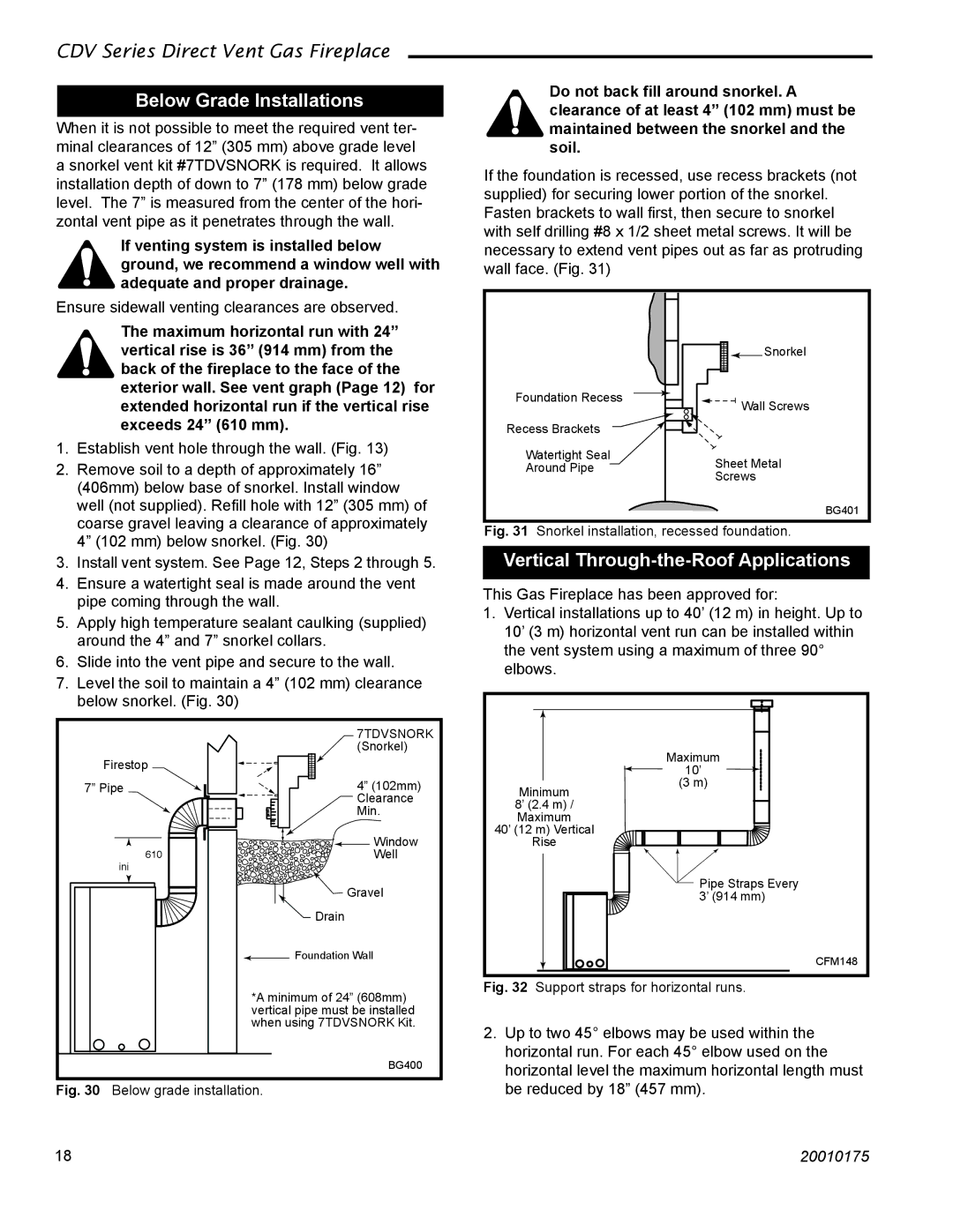 Vermont Casting 36CDVTRN, 36CDVRRN Below Grade Installations, Vertical Through-the-Roof Applications 