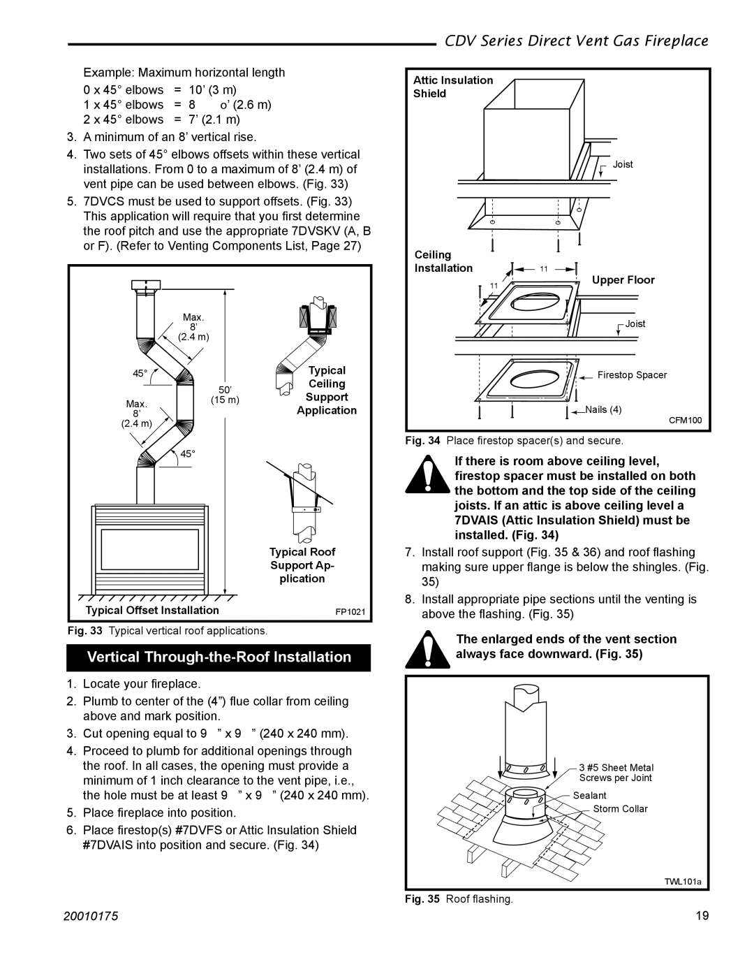 Vermont Casting 36CDVRRN, 36CDVTRN installation instructions Vertical Through-the-Roof Installation 