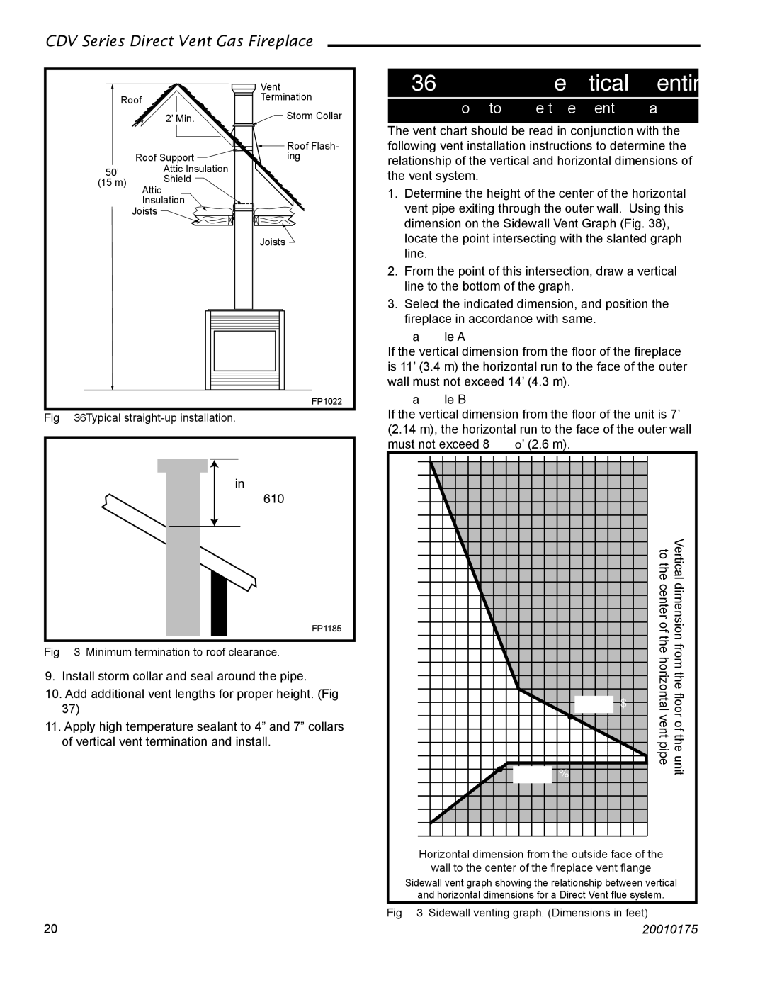 Vermont Casting 36CDVTRN, 36CDVRRN installation instructions 36CDVT Vertical Venting, Typical straight-up installation 