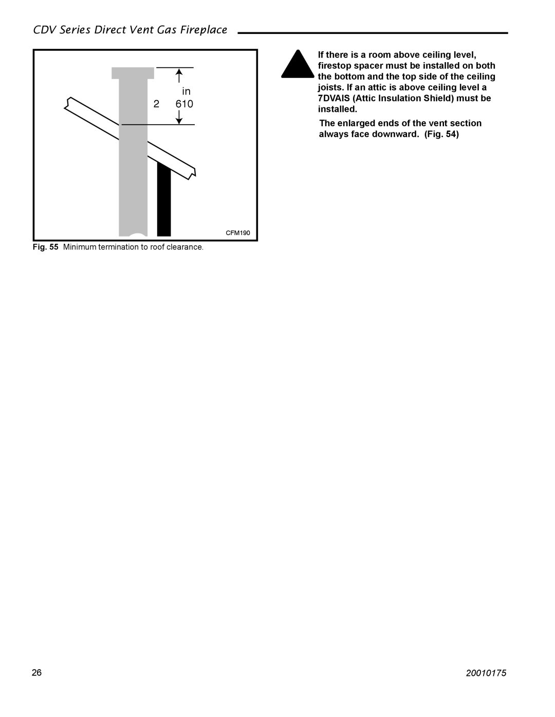 Vermont Casting 36CDVTRN, 36CDVRRN installation instructions Min 610 mm 