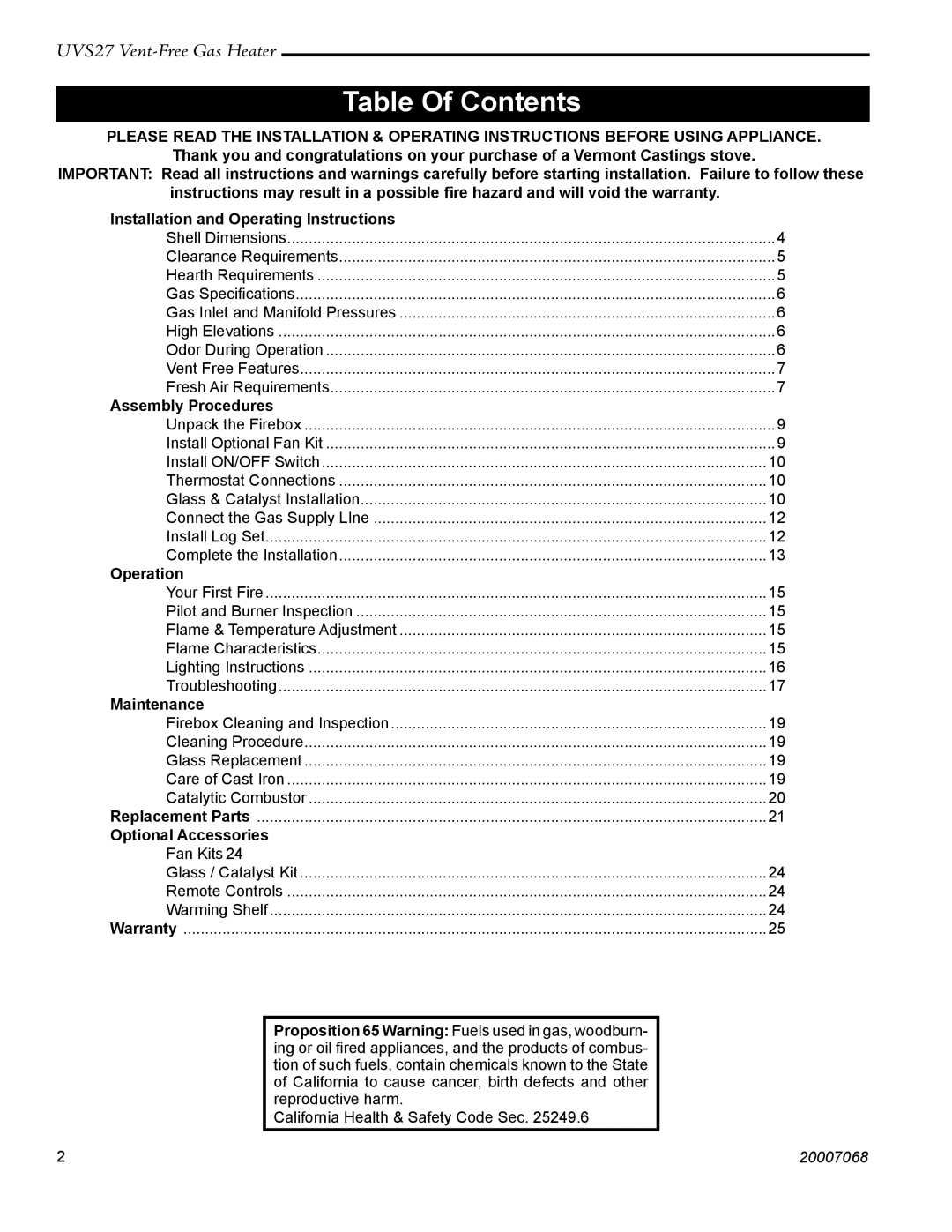 Vermont Casting 4030 - 4049 manual Table Of Contents 