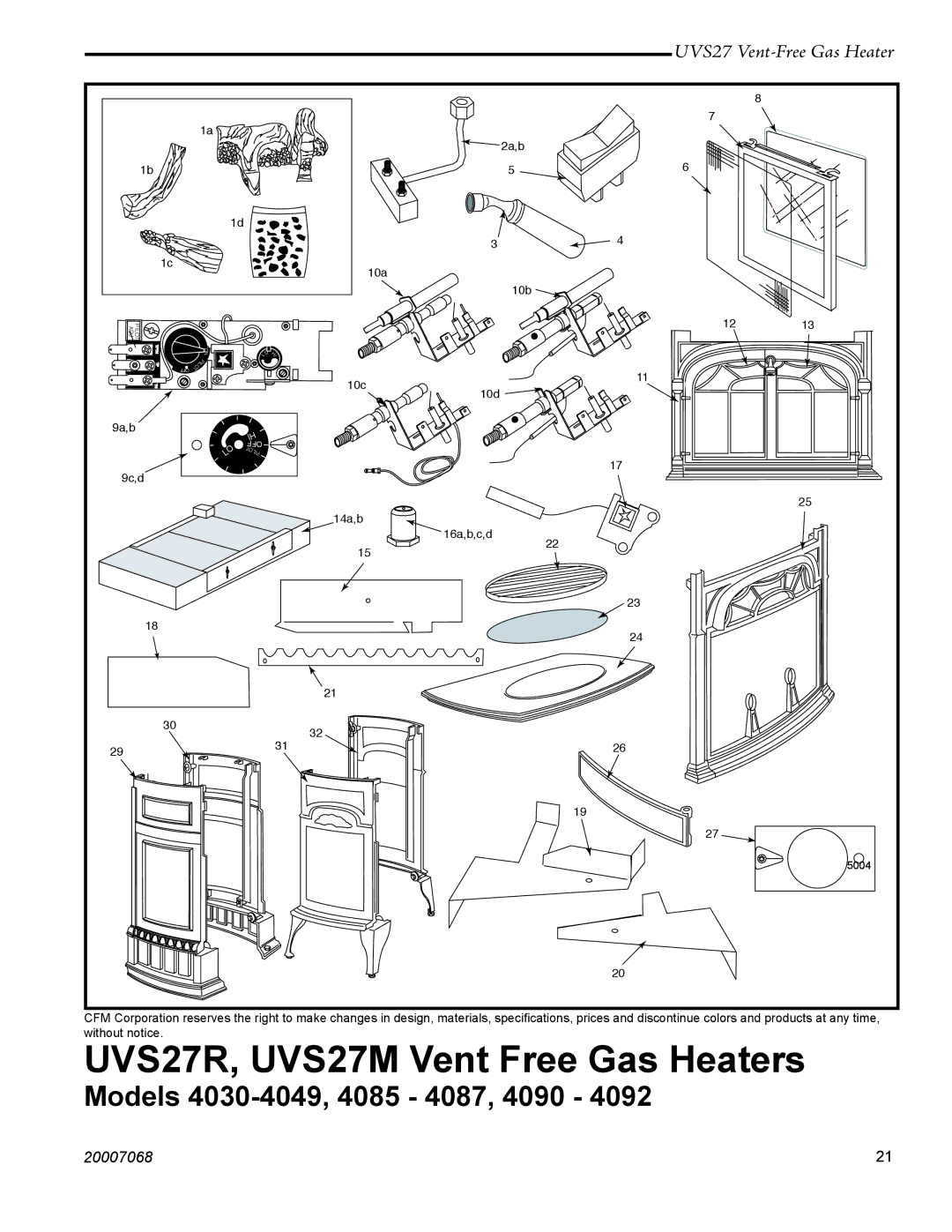 Vermont Casting 4030 - 4049 manual UVS27R, UVS27M Vent Free Gas Heaters 