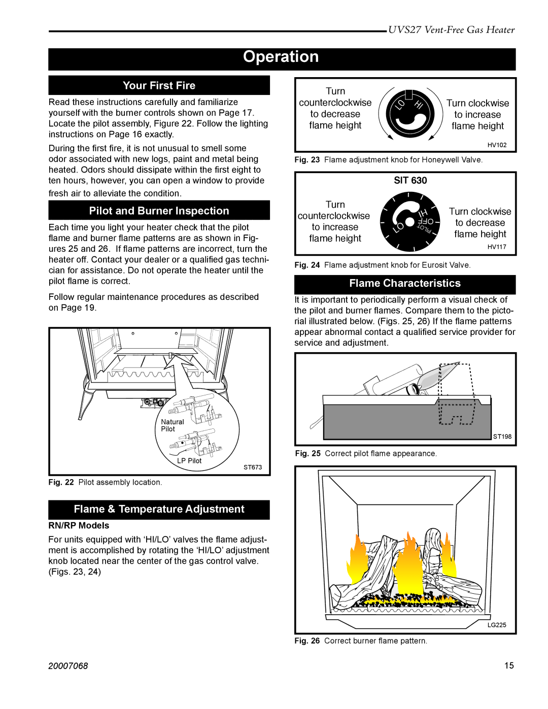 Vermont Casting 4030 - 4036 manual Operation, Your First Fire, Pilot and Burner Inspection, Flame & Temperature Adjustment 