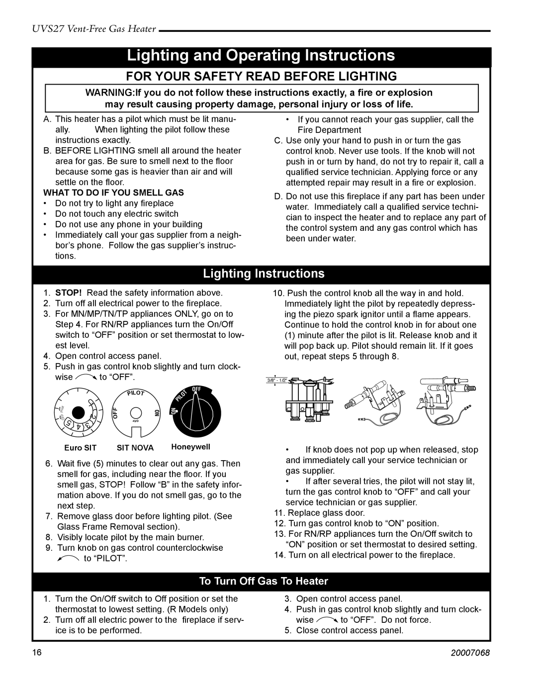 Vermont Casting 4090 - 4092 Lighting and Operating Instructions, To Turn Off Gas To Heater, What to do if YOU Smell GAS 