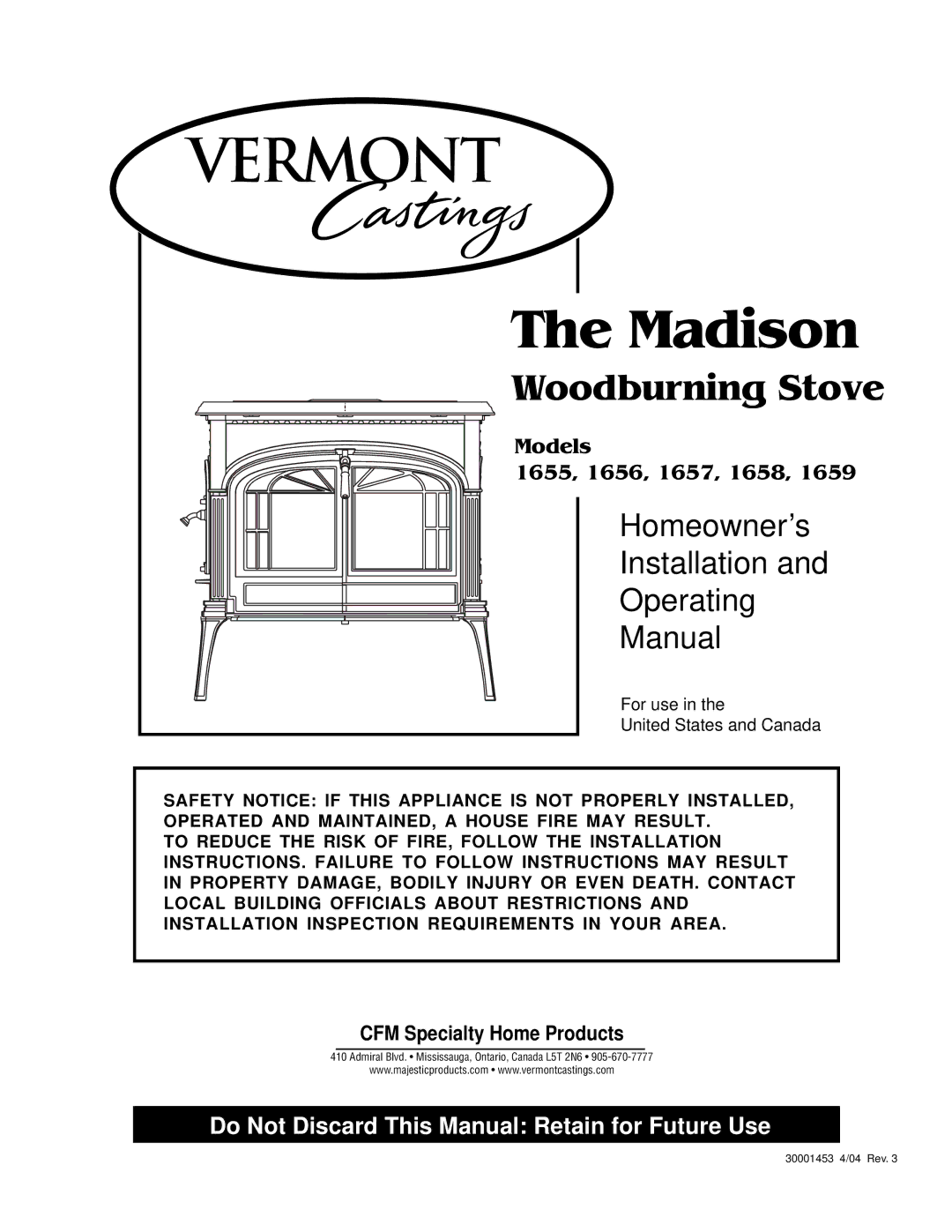 Vermont Casting 410 installation instructions Madison 