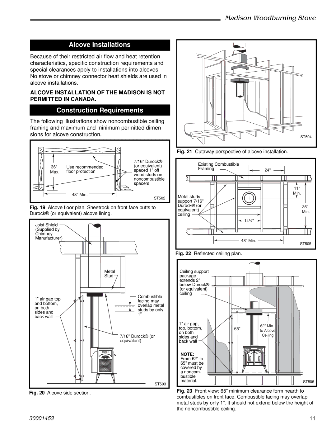 Vermont Casting 410 installation instructions Alcove Installations, Construction Requirements 