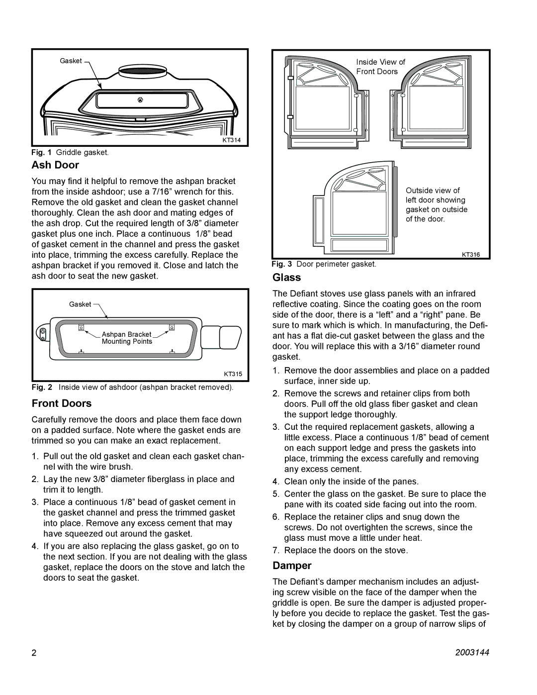 Vermont Casting 4322 installation instructions Ash Door, Front Doors, Glass, Damper 