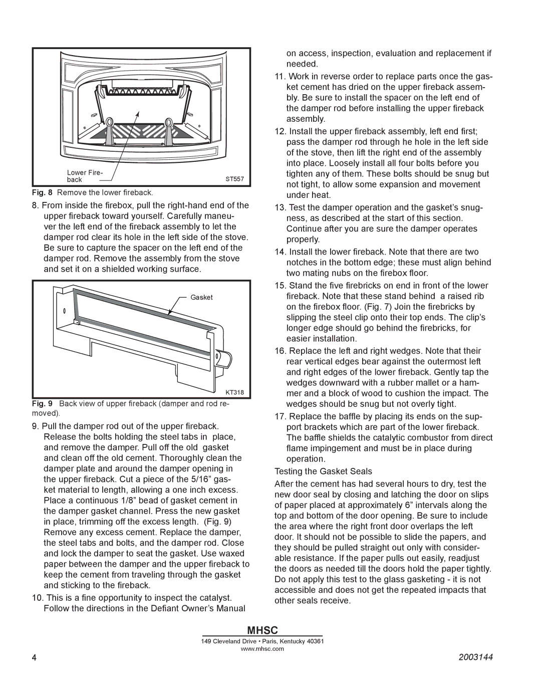 Vermont Casting 4322 installation instructions Mhsc 