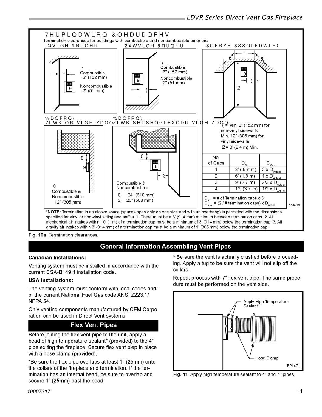 Vermont Casting 36LDVR, 43LDVR, 39LDVR General Information Assembling Vent Pipes, Flex Vent Pipes, Canadian Installations 