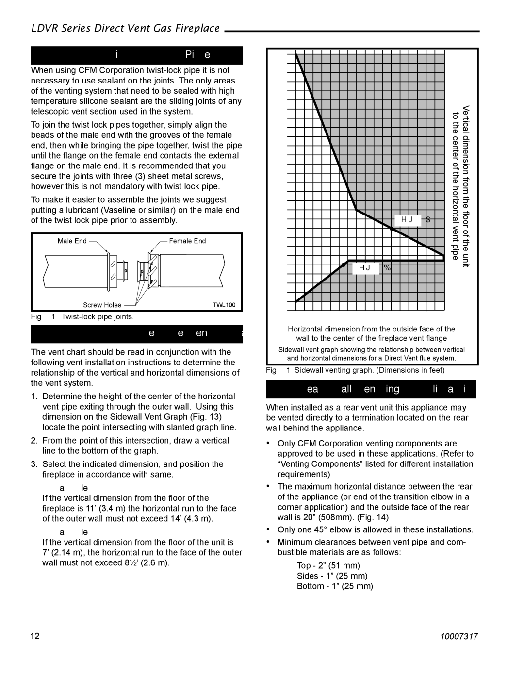 Vermont Casting 43LDVR Twist Lock Pipes, How to Use the Vent Graph, Rear Wall Venting Applications, Example a, Example B 