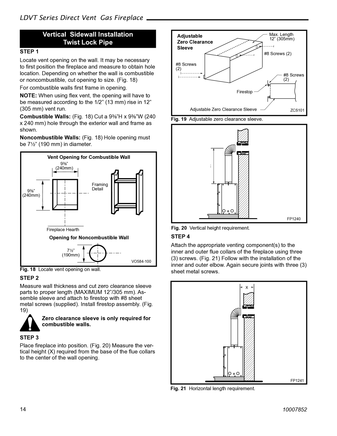 Vermont Casting 43LDVT, 36LDVT 39LDVT manual Vertical Sidewall Installation Twist Lock Pipe, Step 