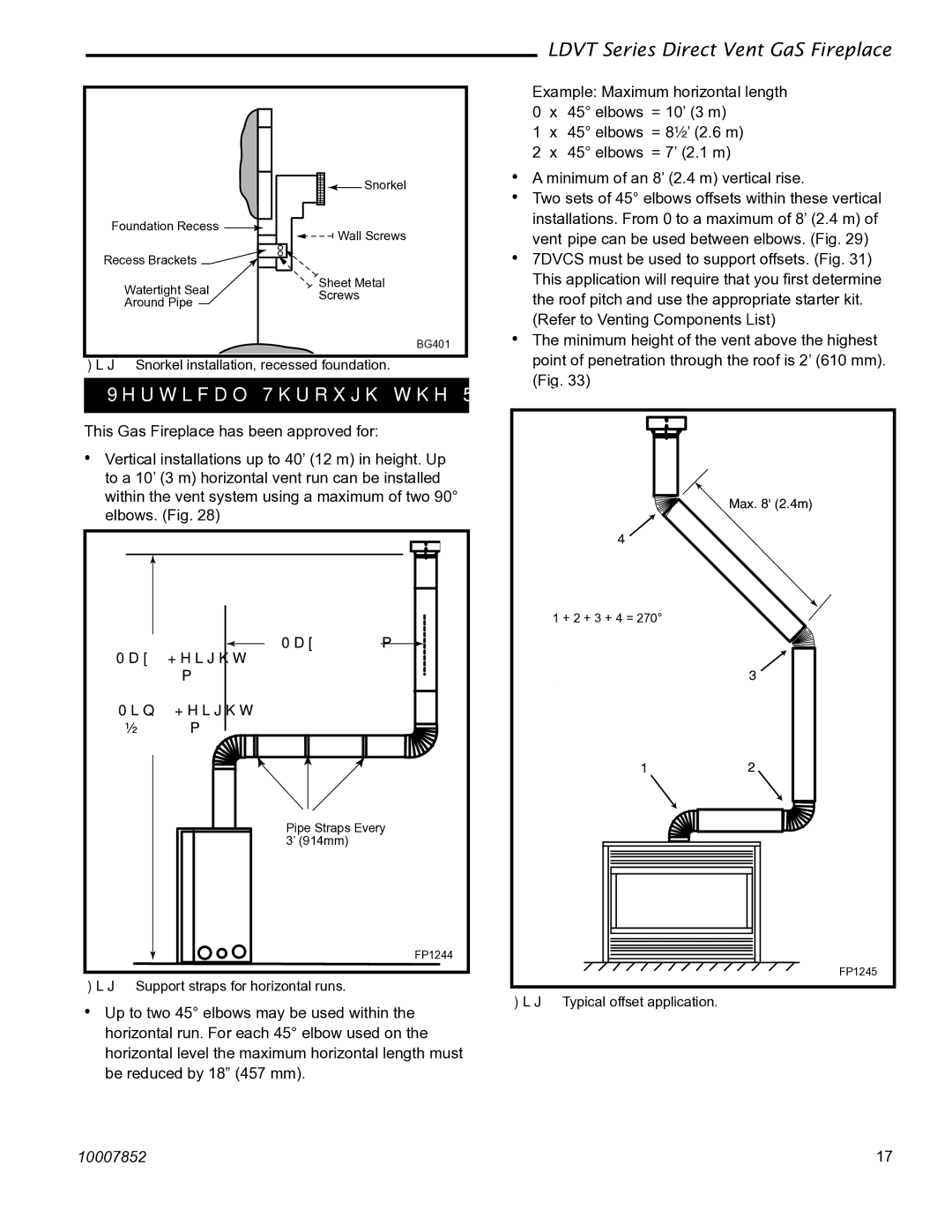 Vermont Casting 43LDVT, 36LDVT 39LDVT Vertical Through-the-Roof Applications, Snorkel installation, recessed foundation 