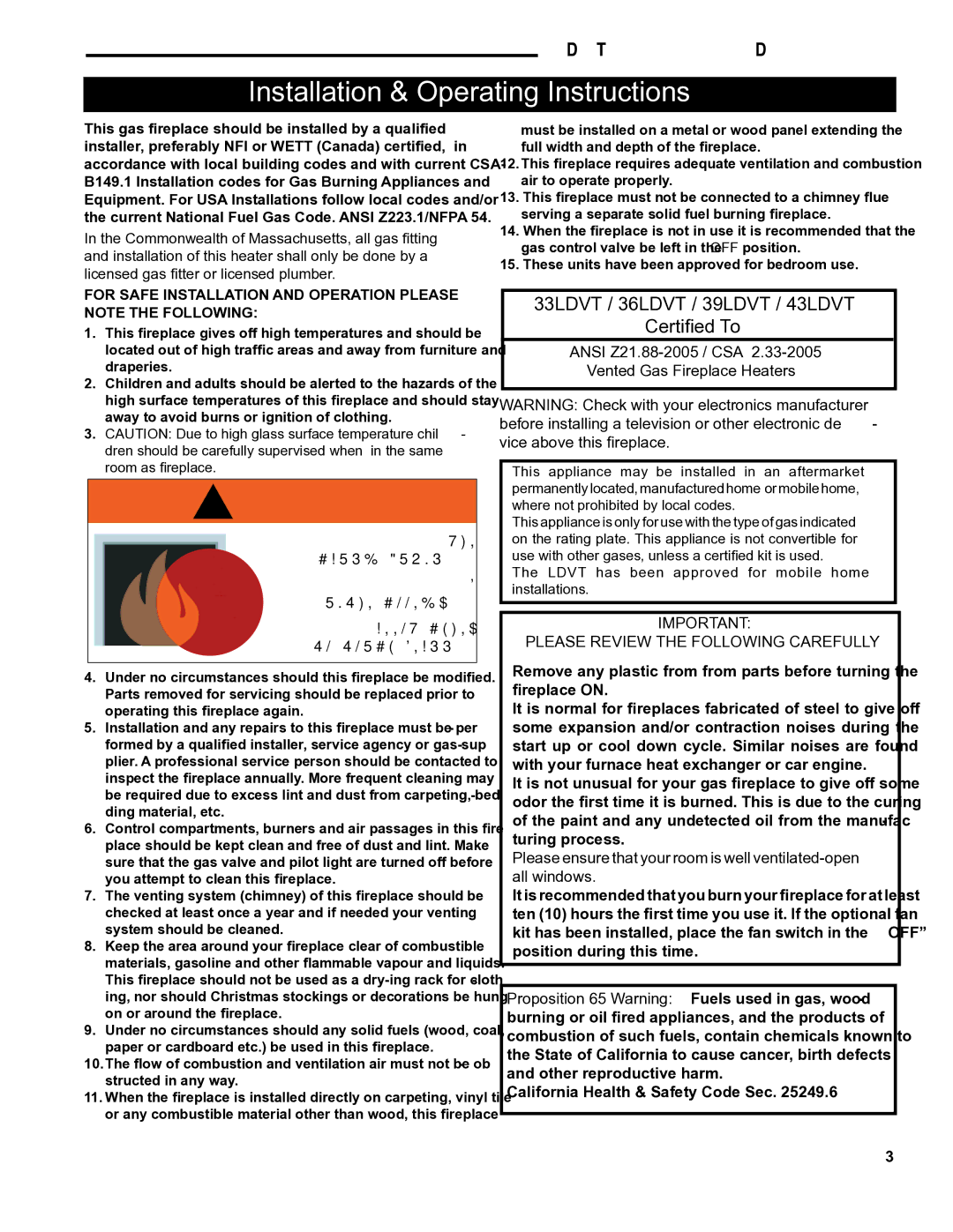 Vermont Casting 43LDVT manual Installation & Operating Instructions, Ansi Z21.88-2005 / CSA Vented Gas Fireplace Heaters 