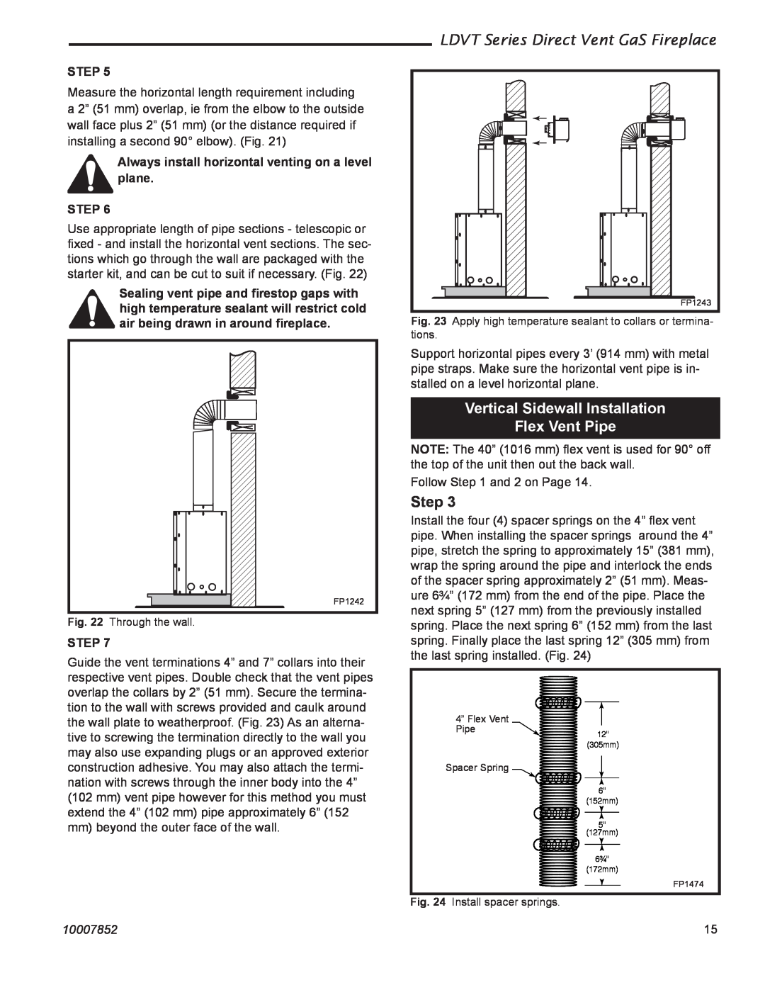 Vermont Casting 43LDVT manual Vertical Sidewall Installation Flex Vent Pipe, LDVT Series Direct Vent GaS Fireplace, Step 