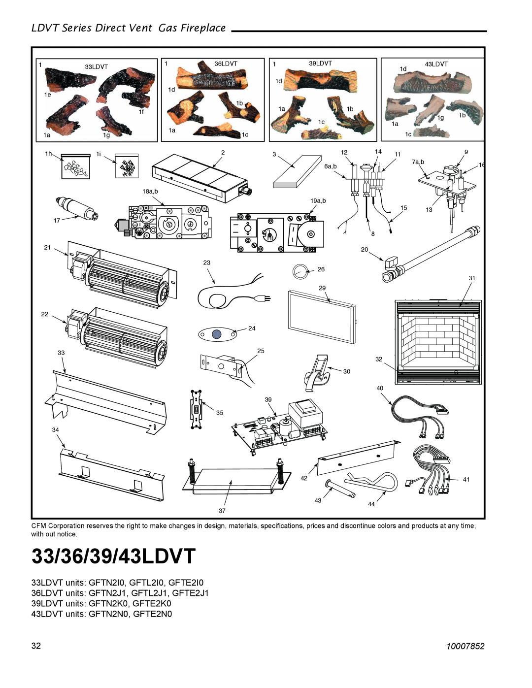 Vermont Casting manual 33/36/39/43LDVT, LDVT Series Direct Vent Gas Fireplace, 33LDVT units GFTN2I0, GFTL2I0, GFTE2I0 