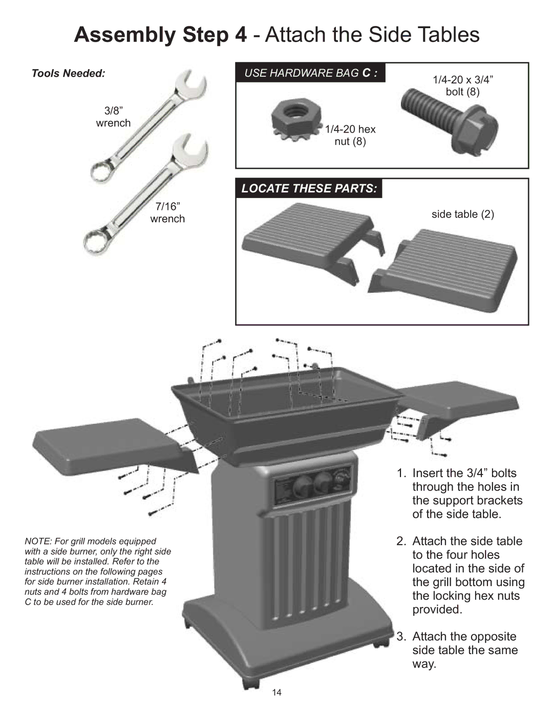 Vermont Casting 6100 owner manual Assembly Attach the Side Tables 