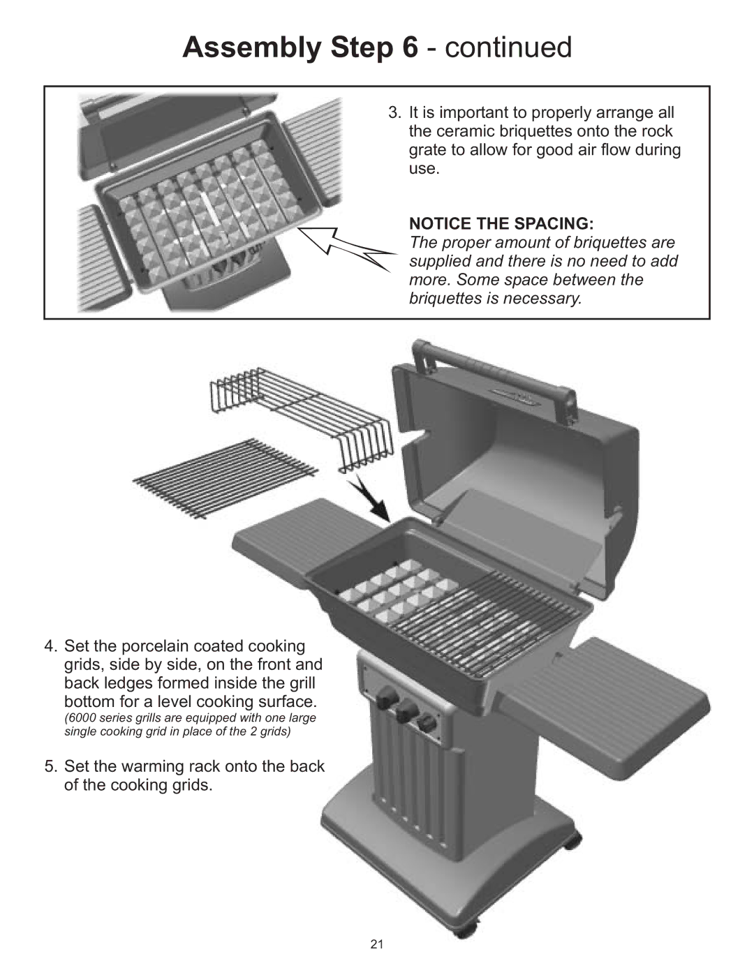 Vermont Casting 6100 owner manual Set the warming rack onto the back of the cooking grids 