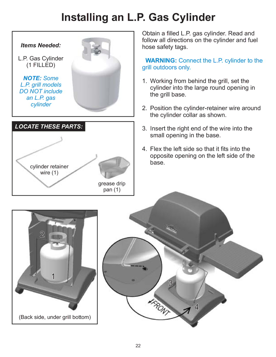 Vermont Casting 6100 owner manual Installing an L.P. Gas Cylinder 