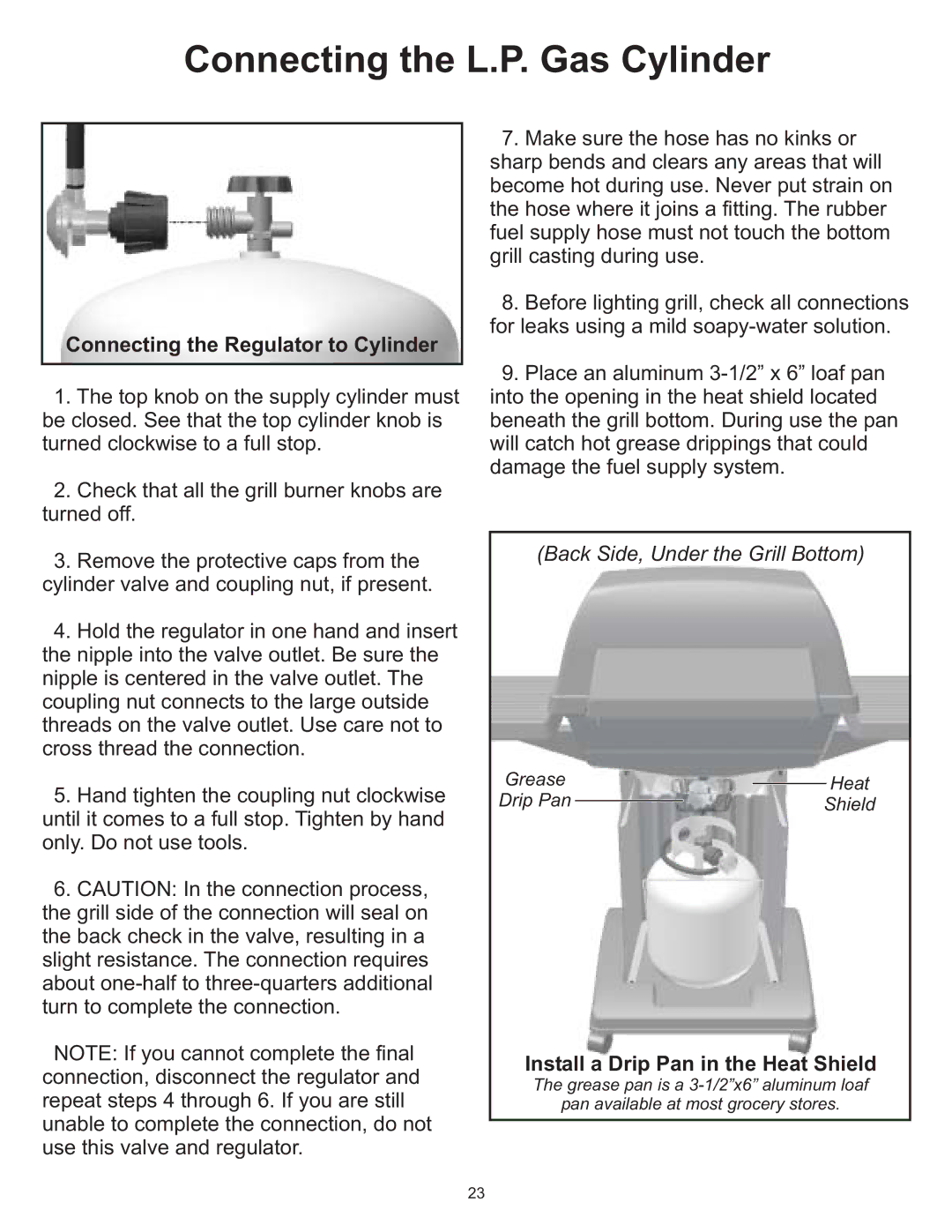 Vermont Casting 6100 owner manual Connecting the L.P. Gas Cylinder, Connecting the Regulator to Cylinder 