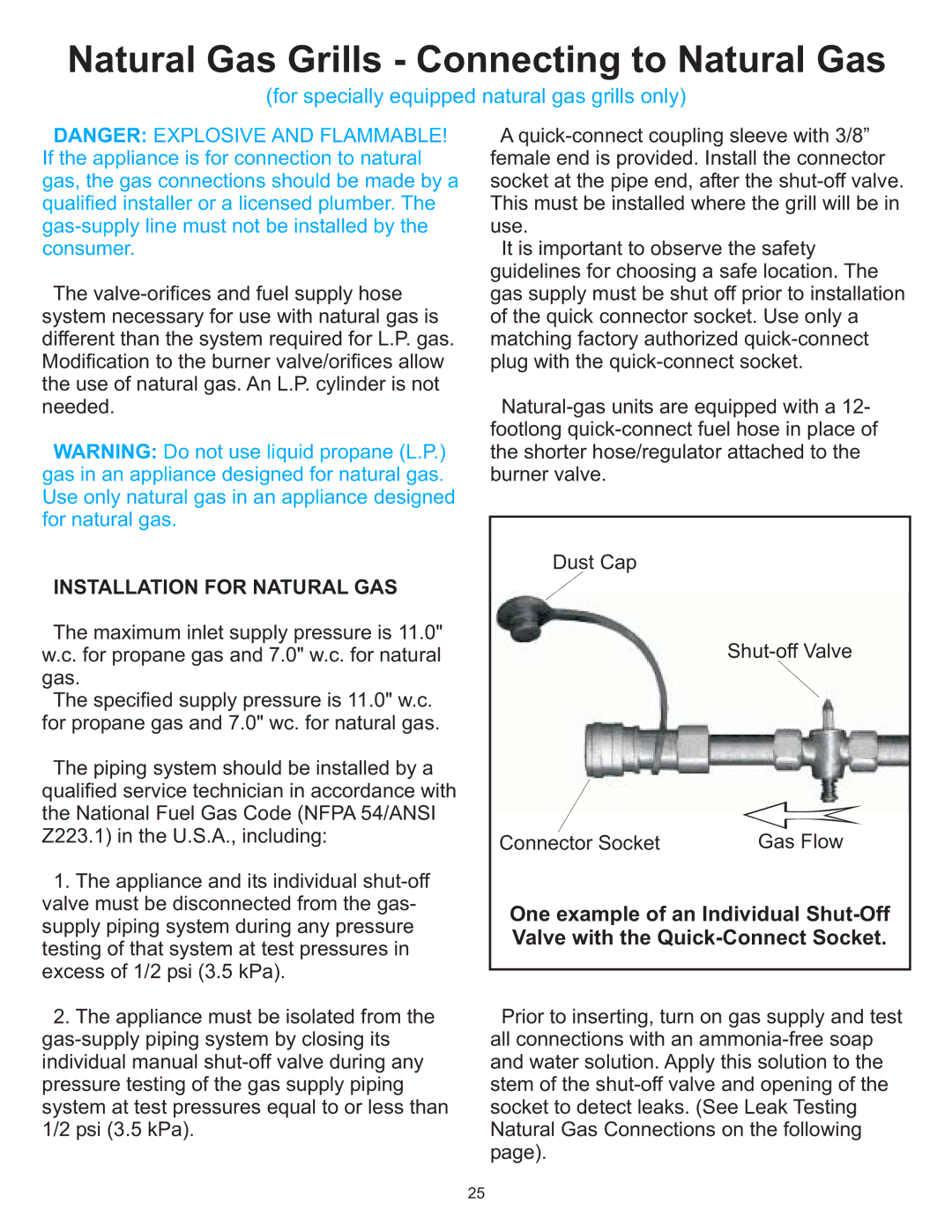 Vermont Casting 6100 owner manual Natural Gas Grills Connecting to Natural Gas, Installation for Natural GAS 