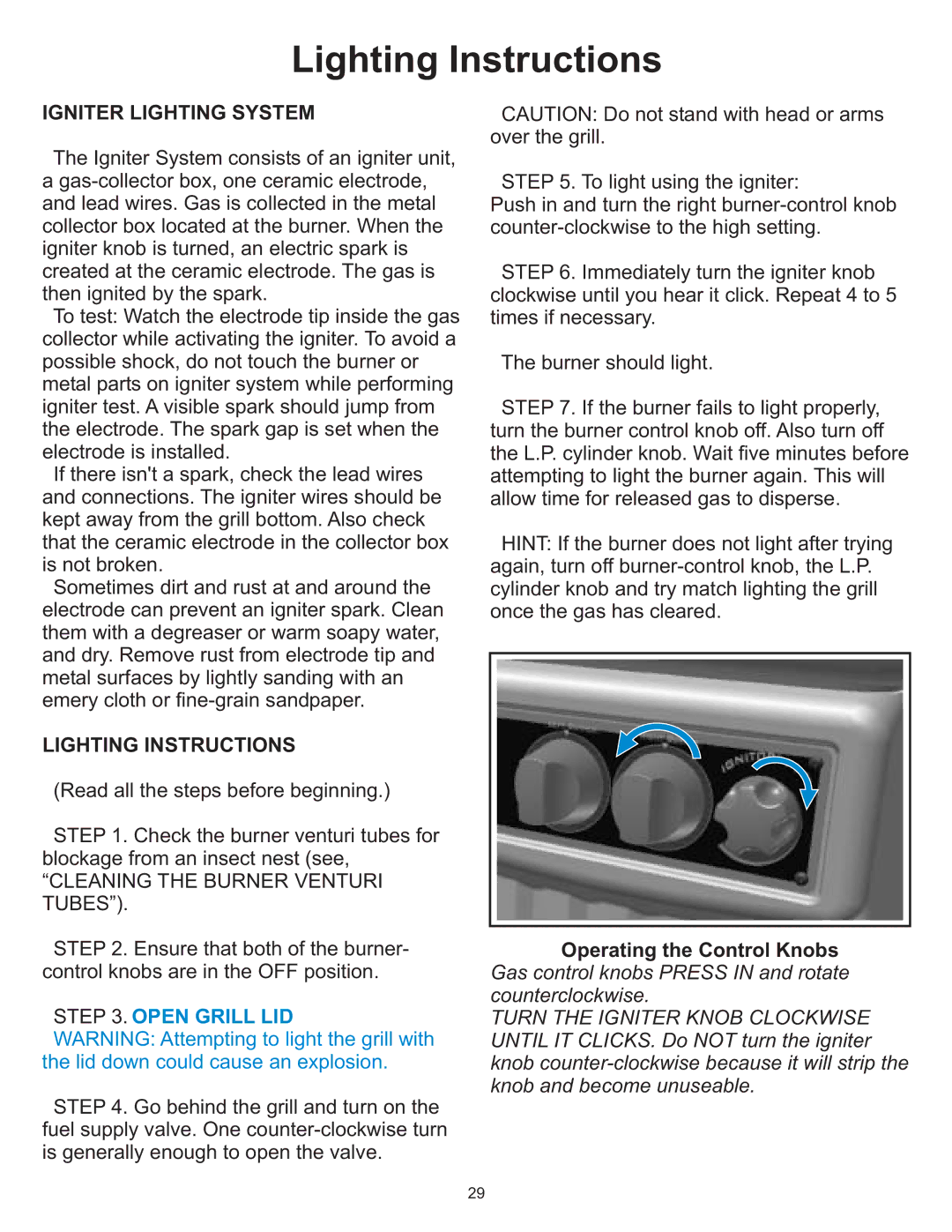 Vermont Casting 6100 owner manual Lighting Instructions, Igniter Lighting System 