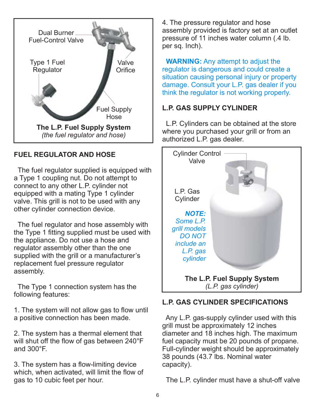 Vermont Casting 6100 owner manual Fuel Regulator and Hose 