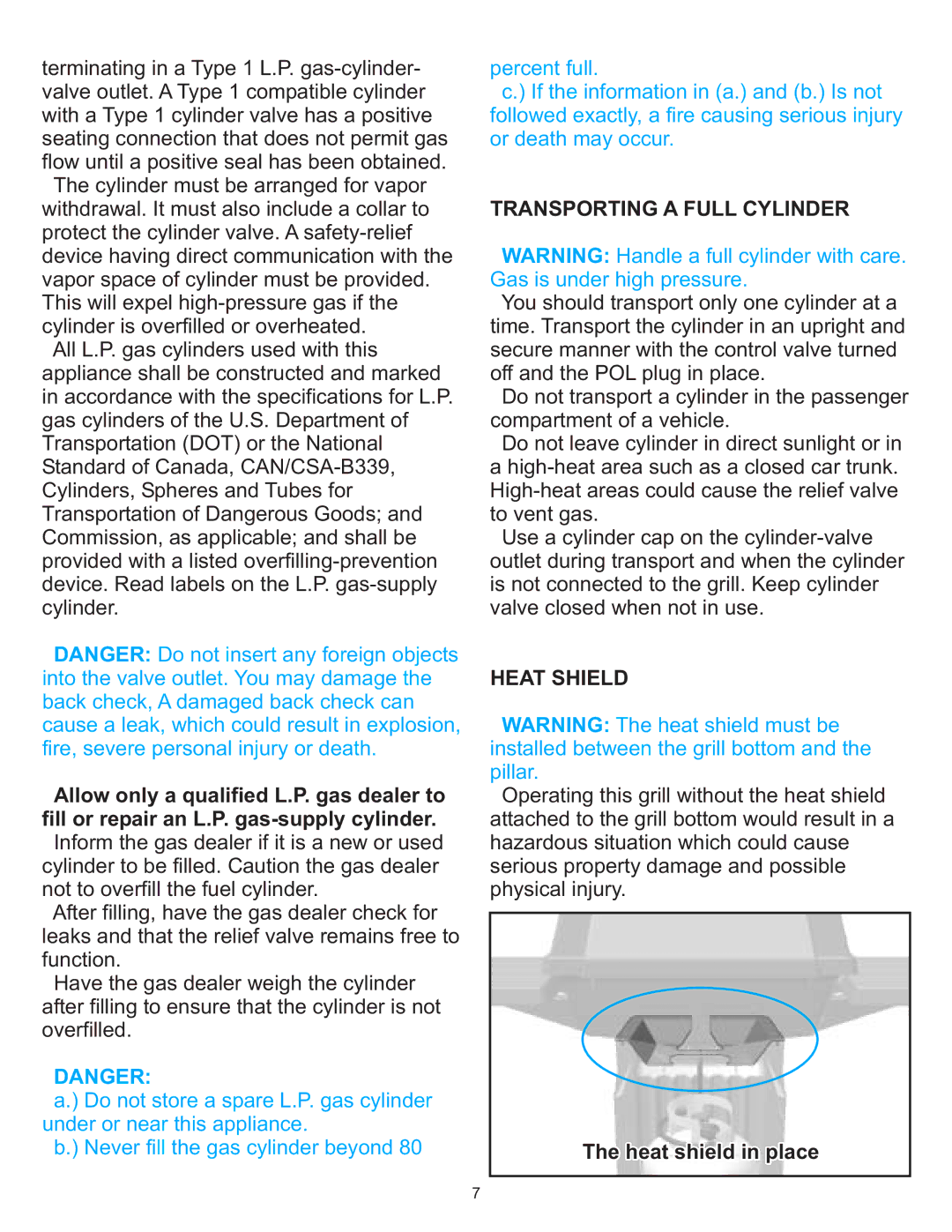 Vermont Casting 6100 owner manual Transporting a Full Cylinder 