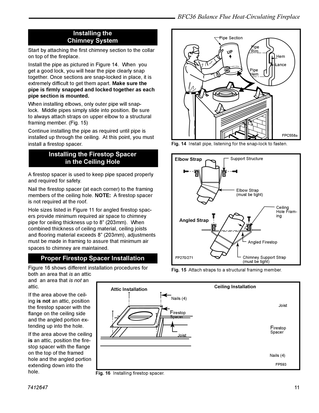 Vermont Casting 647 BFC manual Installing Chimney System, Installing the Firestop Spacer, Ceiling Hole 