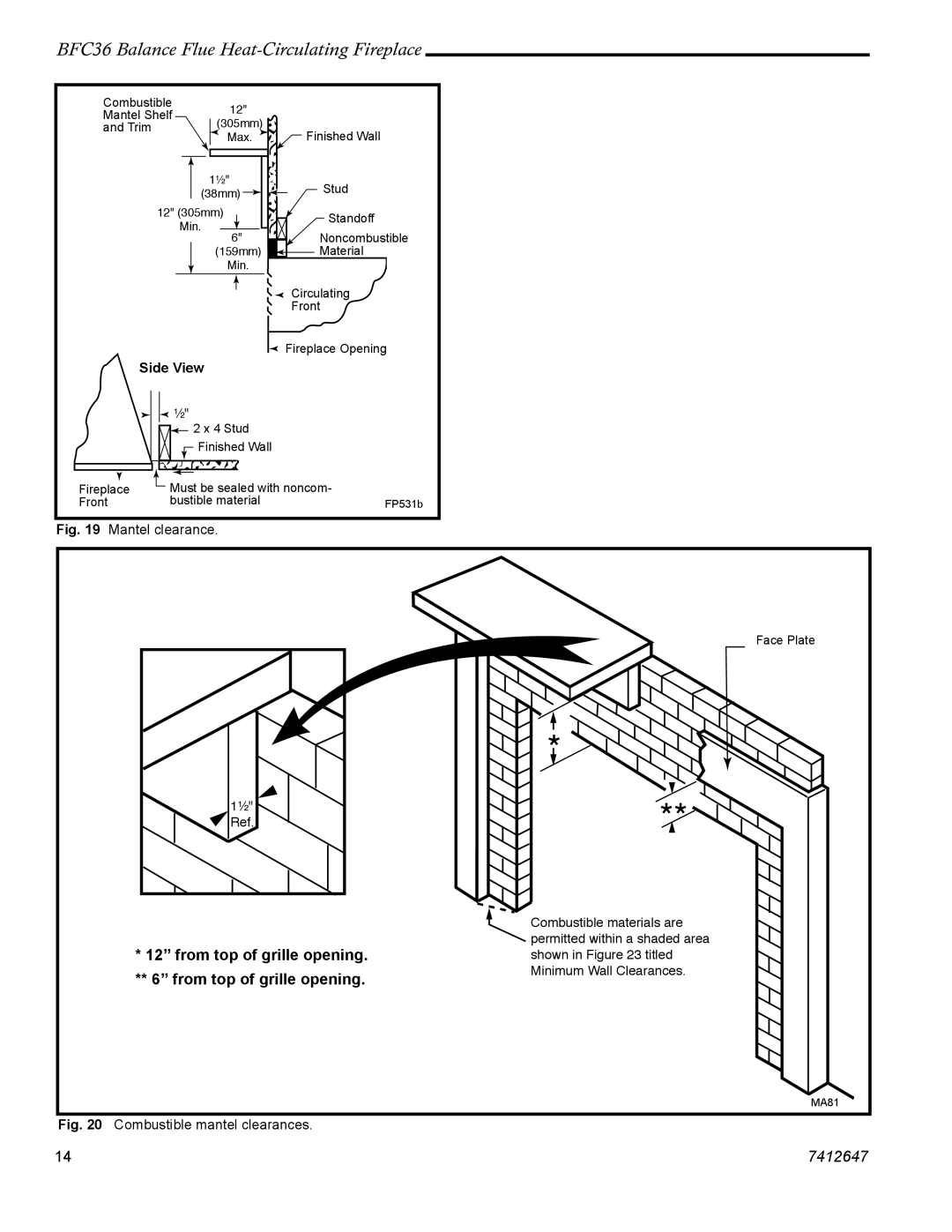 Vermont Casting 647 BFC manual From top of grille opening. ** 6 from top of grille opening 