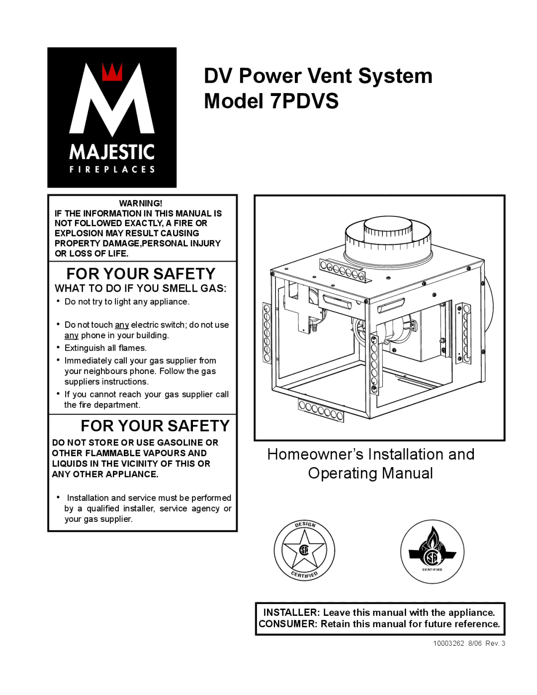 Vermont Casting manual DV Power Vent System Model 7PDVS 