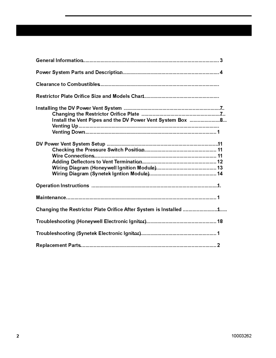 Vermont Casting 7PDVS manual Table of Contents 