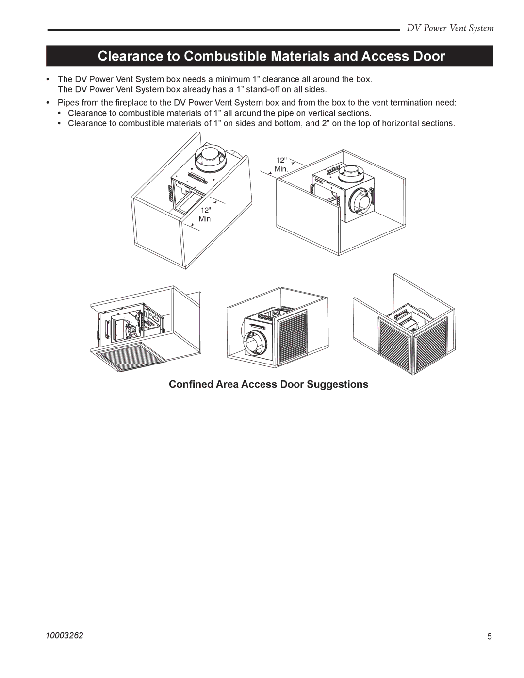 Vermont Casting 7PDVS manual Clearance to Combustible Materials and Access Door, Conﬁned Area Access Door Suggestions 