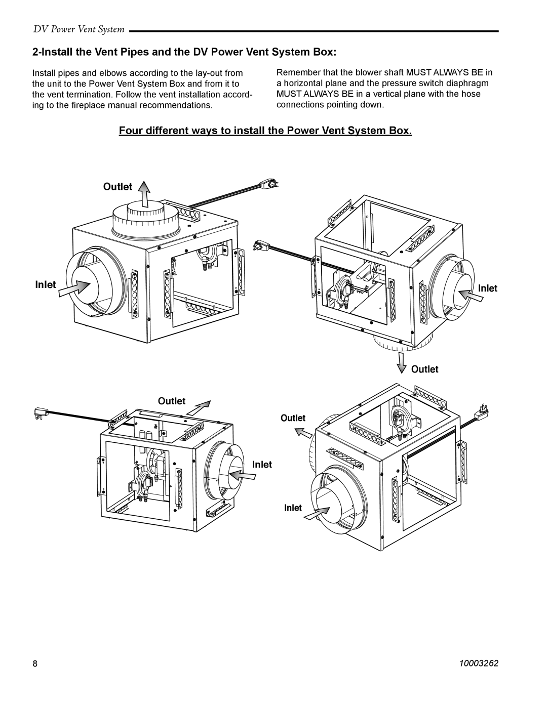 Vermont Casting 7PDVS manual Install the Vent Pipes and the DV Power Vent System Box 