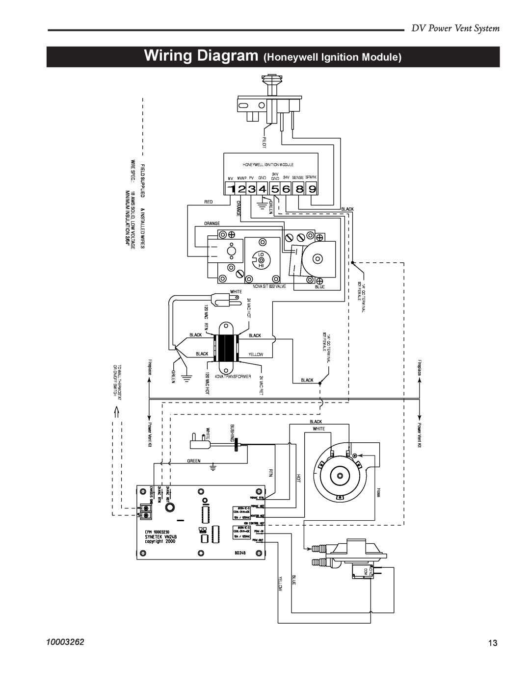 Vermont Casting 7PDVS manual Wiring Diagram Honeywell Ignition Module, DV Power Vent System, 10003262 